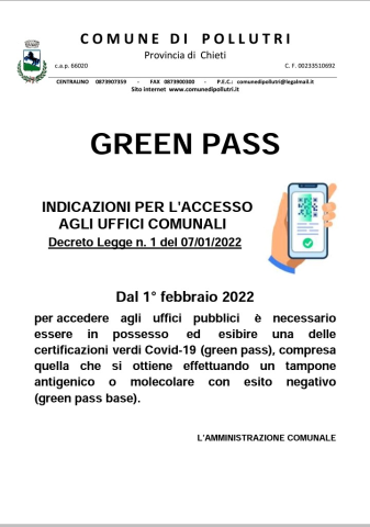 Green pass indicazioni per l'accesso agli uffici comunali d.l. 1/2022